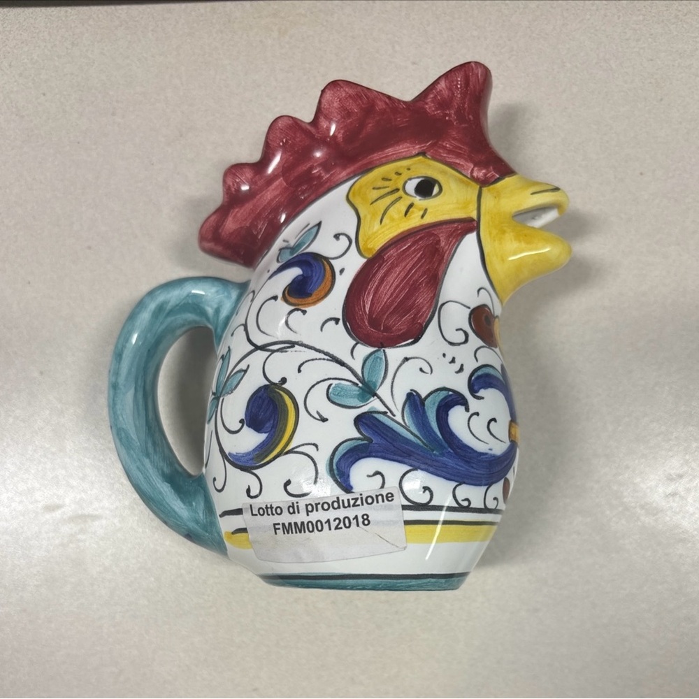 Deruta Italy Hand-Painted Ceramic Rooster Pitcher Signed NEW